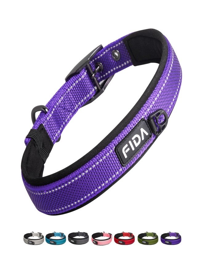 Fida Heavy Duty Dog Collar, Ultra Comfortable Soft Neoprene Padded, Adjustable Reflective Nylon Pet Collar with Durable Metal Belt Buckle for Medium Breeds (M, Purple) - Image 1